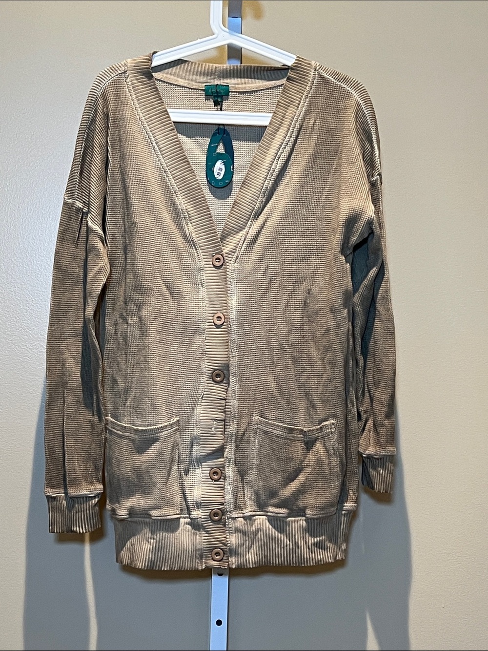Women’s Washed Tan Button-Front Cardigan Sweater
